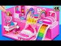 Make 2 Storey Pink Hello Kitty House with Rainbow Slide, 2 Bedroom ❤️ DIY Miniature Cardboard House