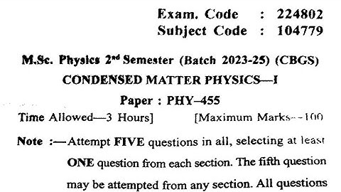 Gndu MSc Physics 2nd Semester Condensed Matter Physics Question Paper