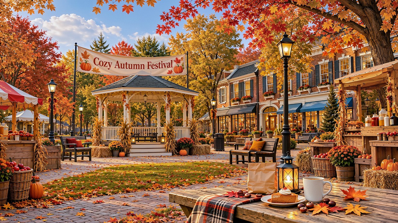 Peaceful Autumn Festival Jazz 🍂 Lovely Jazz Near The Town For Positive & Unwind Moments