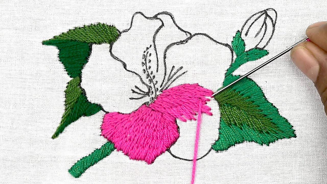 very easy hand embroidery hibiscus flower design, amazing fantasy ...