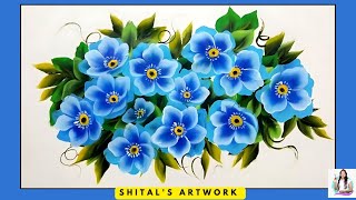 Easy Acrylic Painting for Beginners | Blue Flowers |How  to paint on Canvas Paper