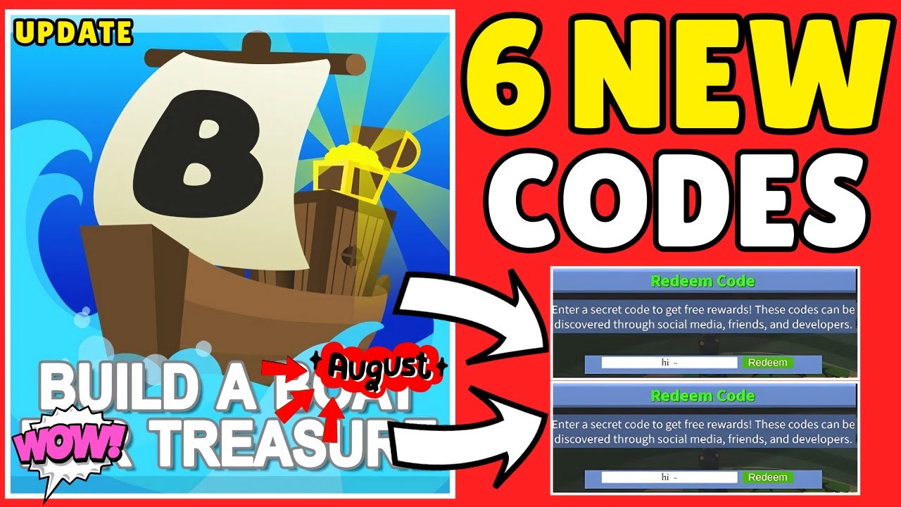 🎁AUGUST CODES🎁 BUILD A BOAT FOR TREASURE CODES 2025 || ROBLOX BUILD A ...