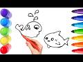 How To Draw cute fish Drawing, Painting &amp; Coloring For Kids and Toddlers_ Child Art 🐋🌈🎨