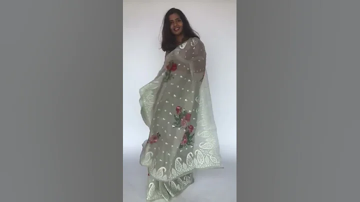 Sea Green Embroidered Pure Organza Silk Saree | Mirra Clothing