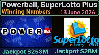 Today Powerball, Superlotto Plus Lottery Winning Numbers Saturday Night Drawing 13 June 2026 screenshot 1