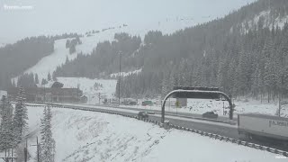 Snow falls on the Eisenhower Tunnel