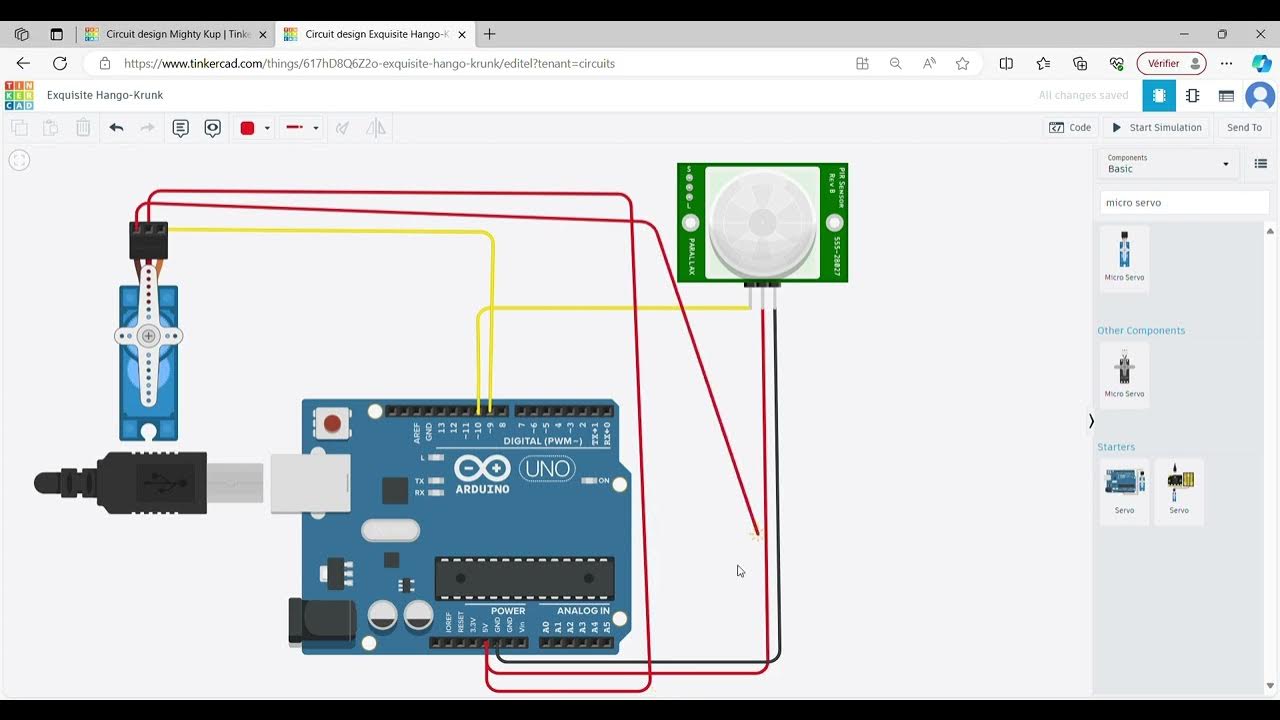 Tinkercad , Circuit design ,PIR sensor with micro servo - YouTube