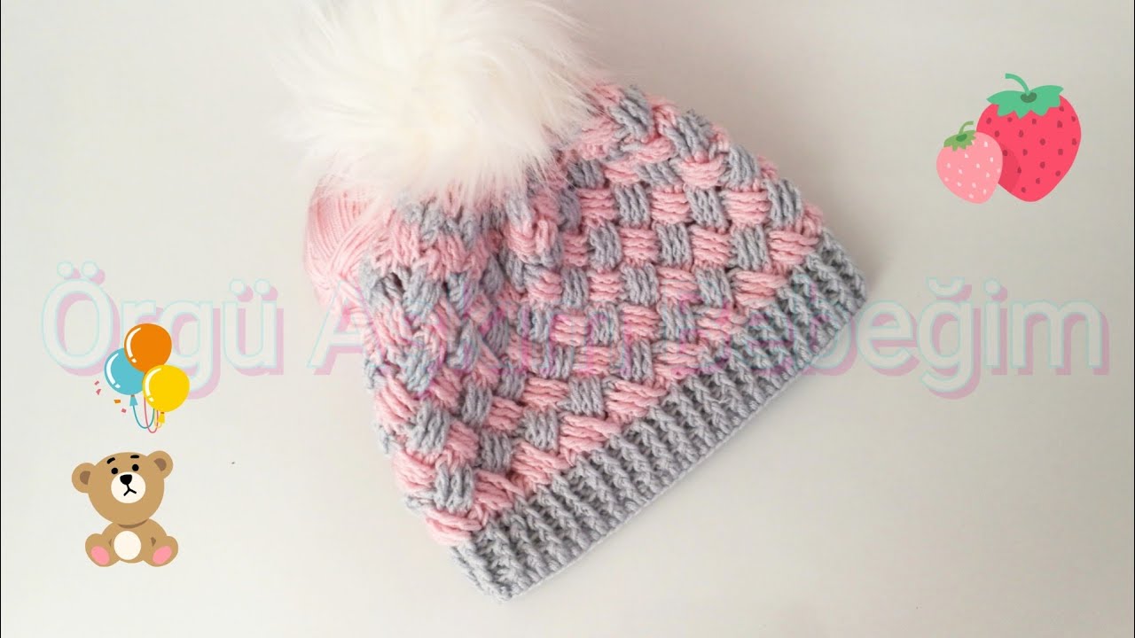 Tığ İşi Hasır Örgü Bere👒Tığ İşi İki Renkli Bere🤗Çok Şık Bebek Bere Yapımı