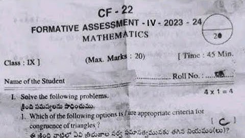 Ap Fa4 9th class Maths real question paper 2024|9th class Fa4 maths question paper and answer 2024