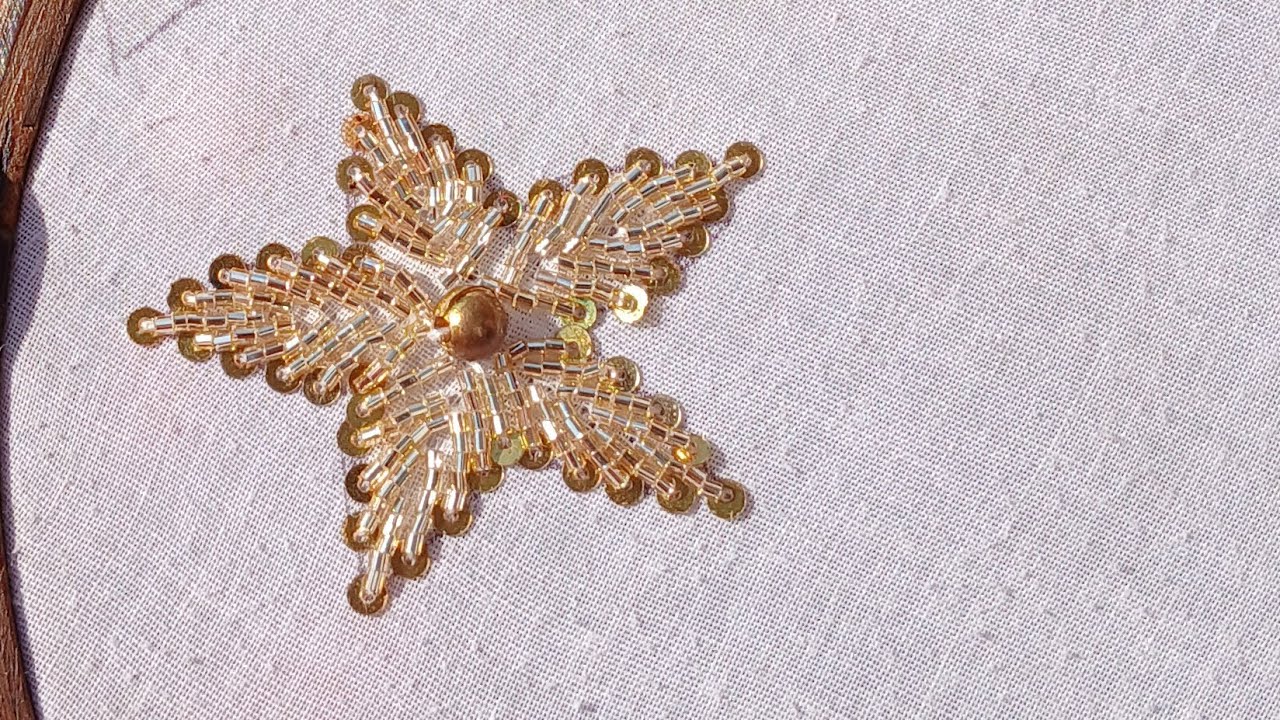 Beautiful kutdana (beads) flower #hand #stich #needle #work #trending #viral #video # embroidery #