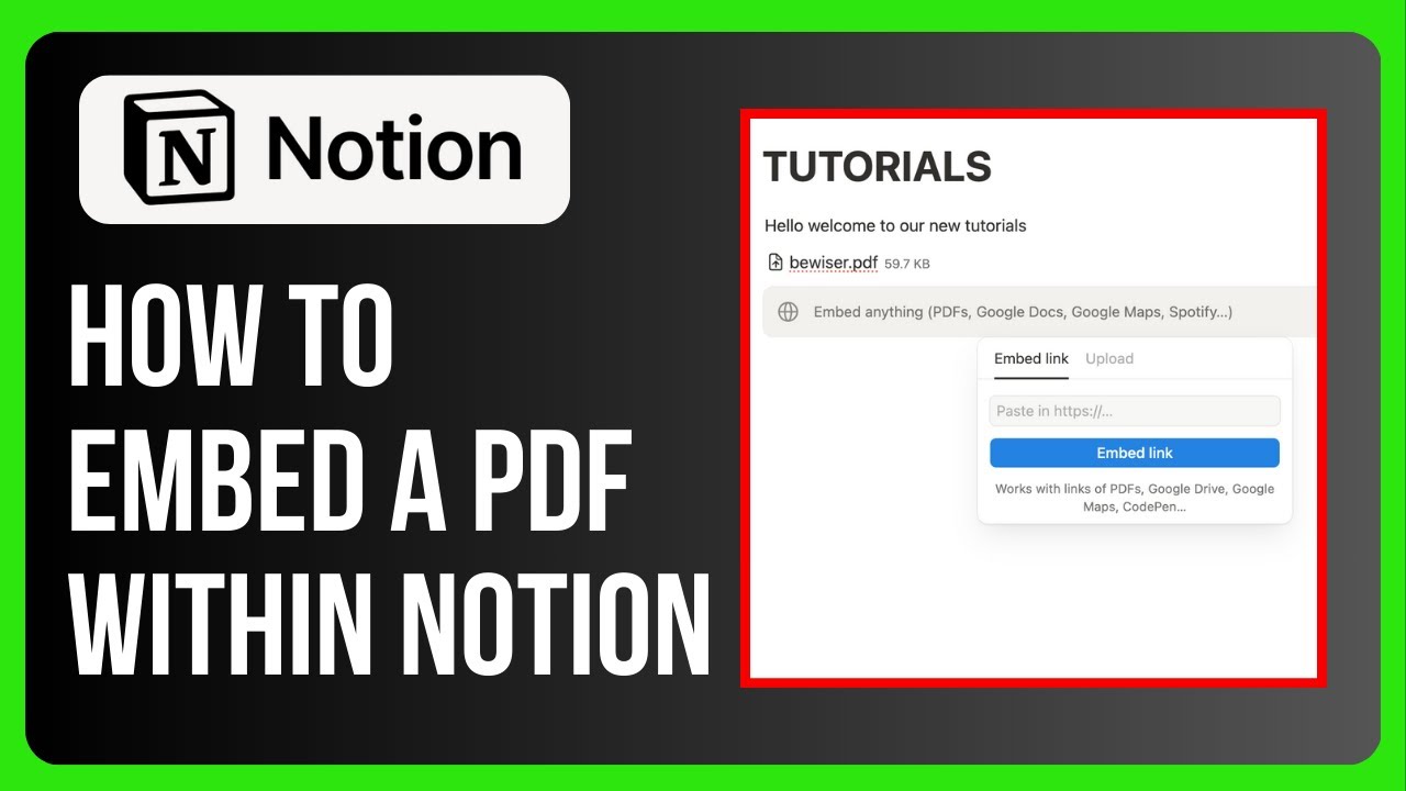 How to Embed A PDF Within Notion - YouTube