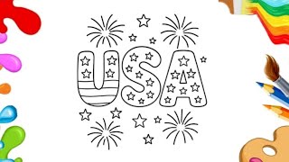 USA Flag Drawing Easy 🇺🇸 | American Flag Drawing & Coloring for Kids | Step-by-Step Tutorial