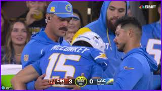 Ladd McConkey collarbone injury vs Bengals on SNF