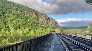 Harper’s Ferry panorama from railroad tracks showing tunnel and station
