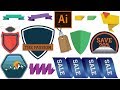 How to Draw Banners - Badges - Shields - Stickers - Tags  in Adobe Illustrator - Urdu - Hindi