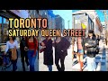 Toronto saturday queen street downtown walking tour canada 4k