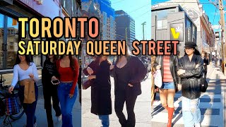 Toronto Saturday Queen Street Downtown walking Tour Canada 4K