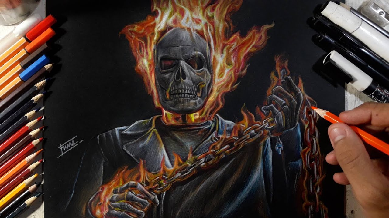 Ghost Rider Flaming Skull Pencil Commission - Signed | Nerd Crawler