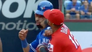 Jose Bautista Gets Punched In Face By Rougned Odor, HUGE Brawl Erupts Jose Bautista Gets Punched In Face By Rougned Odor, HUGE Brawl Erupts