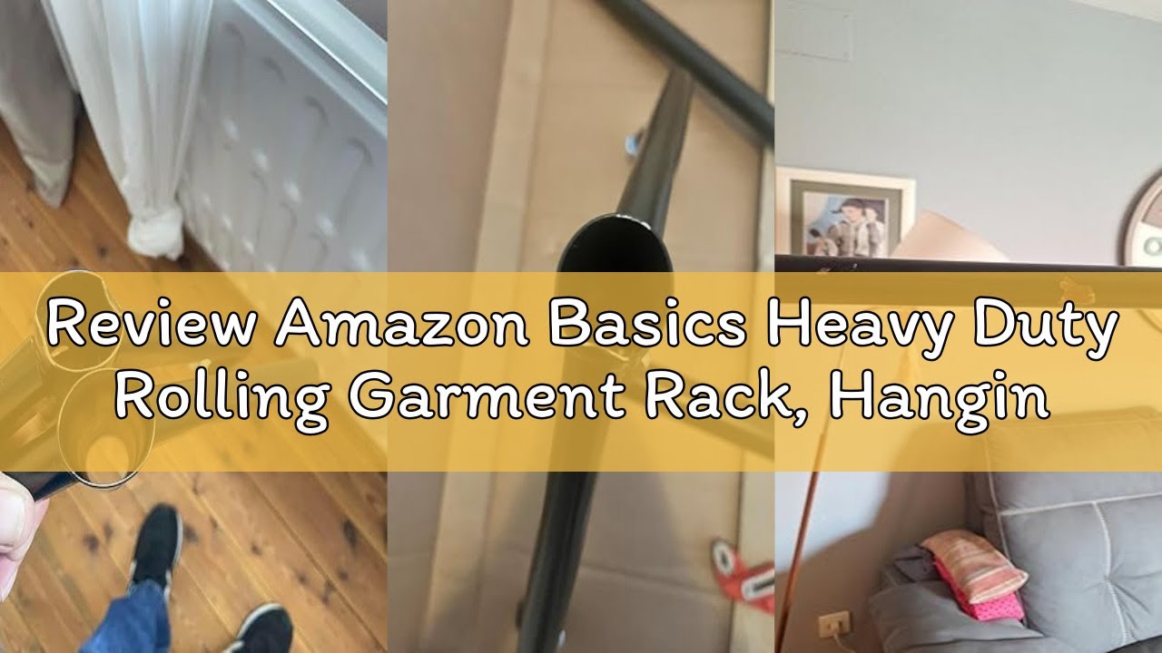 Review Amazon Basics Heavy Duty Rolling Garment Rack, Hanging Clothes Organizer Rail for Display and