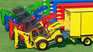 TRANSPORT OF COLORS! CAT BACKHOE LOADERS TRANSPORTING and GRASS LOADING! Farming Simulator 22