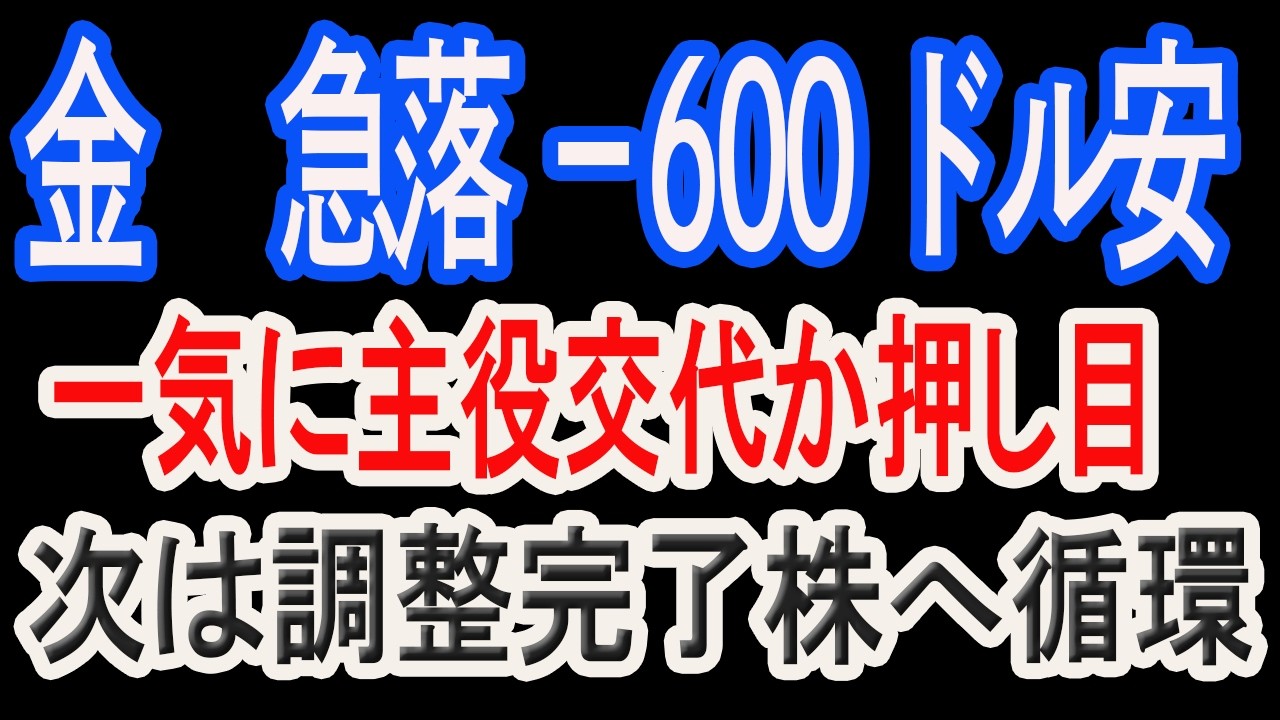 NY速報【株式速報】主役交代。金急落-600ドルで、選挙前の大掃除。騰落レシオも買いゾーンへ。会費2割引き2/7まで。0120-700-888までお問い合わせ