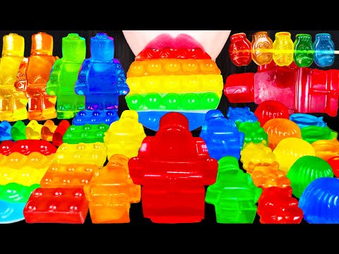 ASMR RAINBOW FOODS EDIBLE LEGO POP IT JELLY 먹는 레고 팝잇 MUKBANG 먹방