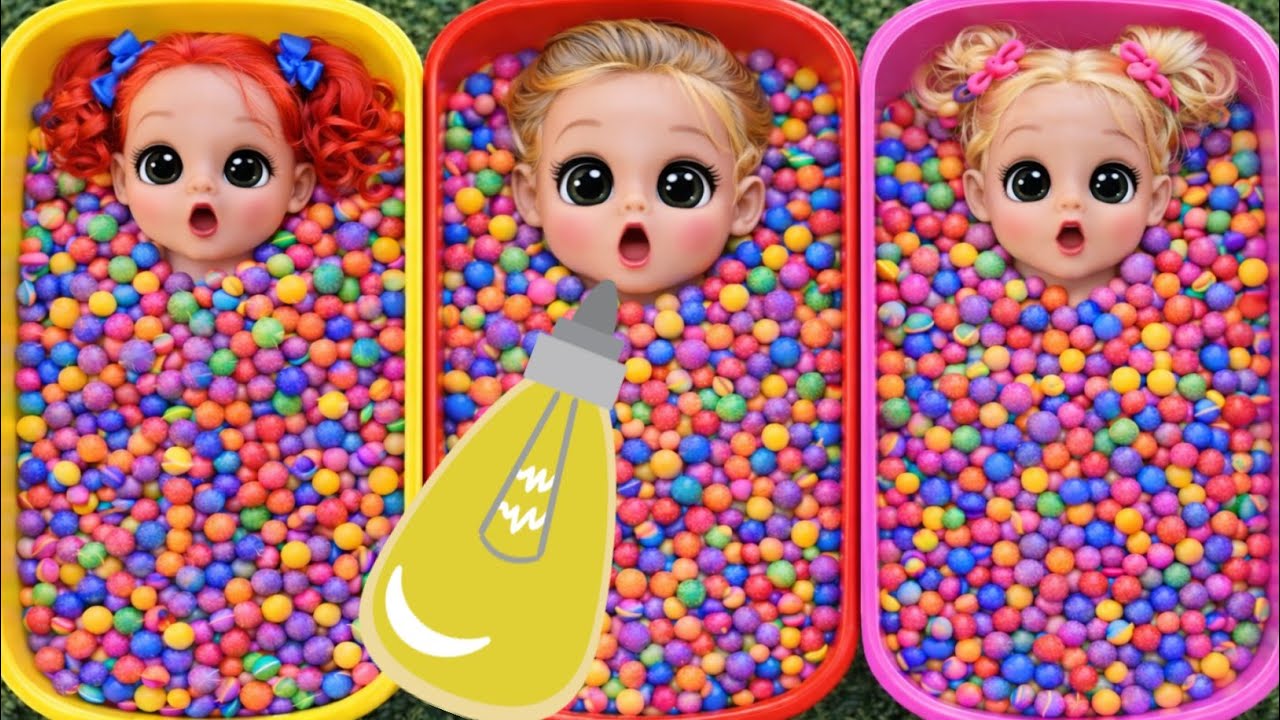 Full of 3 Rainbow BathTubs Candy with M&M's & Magic Slime Cutting Video
