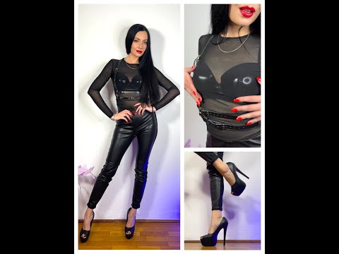 Leather Pants Try On 🖤 Styling With High Heels & Leather Harness
