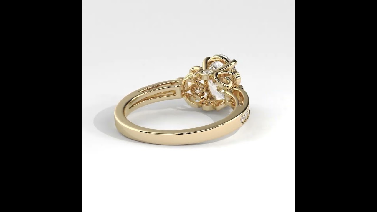 Vintage Inspired Oval Diamond Filigree Cathedral Ring