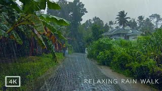 Walking during Heavy Rain in Indian Village | ASMR Rain Sound for Sleep and Stress Relief