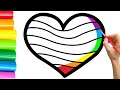 How to Draw Cute Hearts and color rainbow For Children