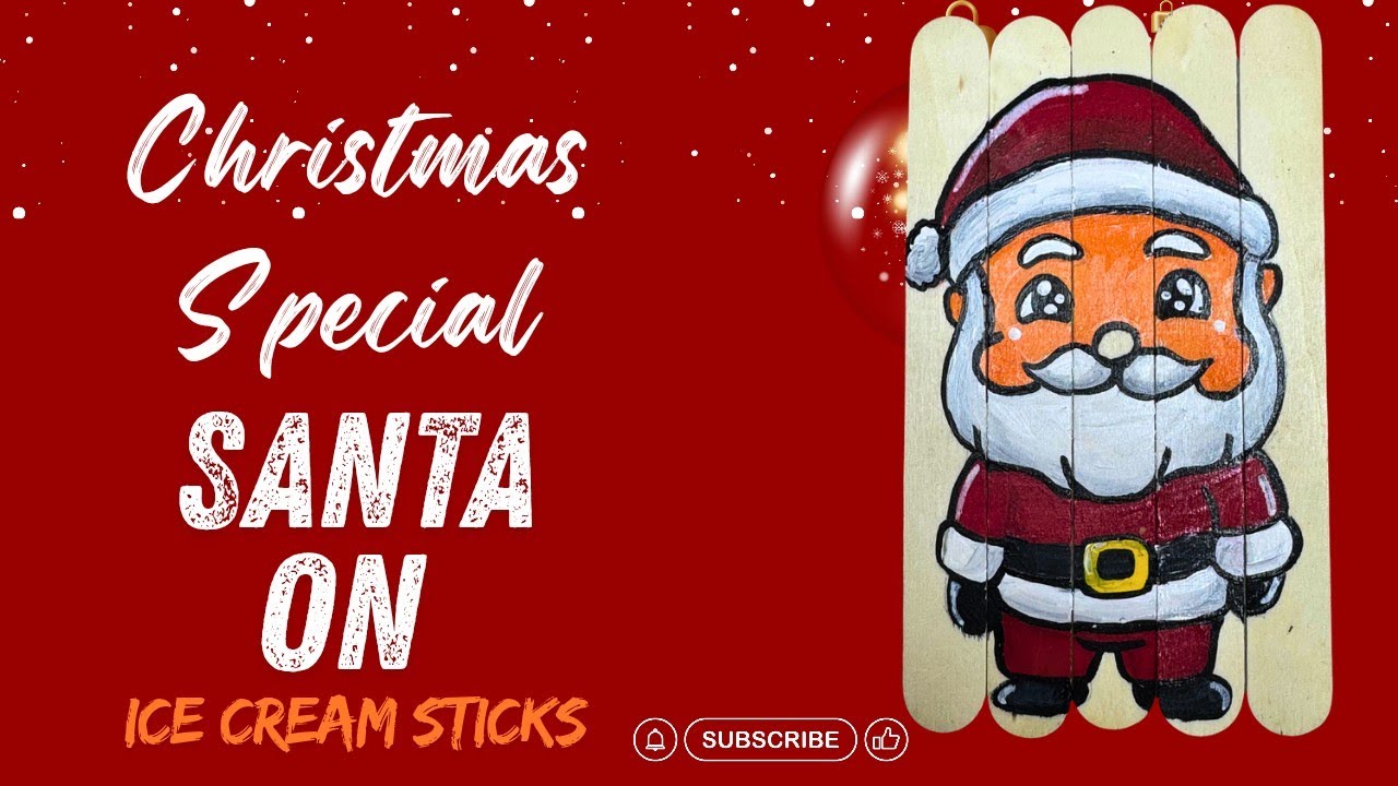 Christmas drawing | santa claus on ice cream stick 