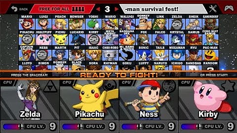 Super Smash Flash 2 - v1.3 Battle #116 Zelda vs Pikachu vs Ness vs Kirby