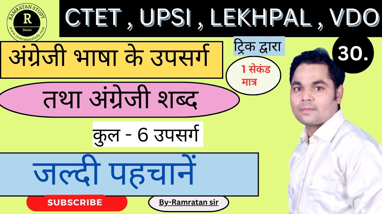 अंग्रेजी भाषा के उपसर्ग तथा अंग्रेजी शब्द || कुल उपसर्ग -6 ||CTET