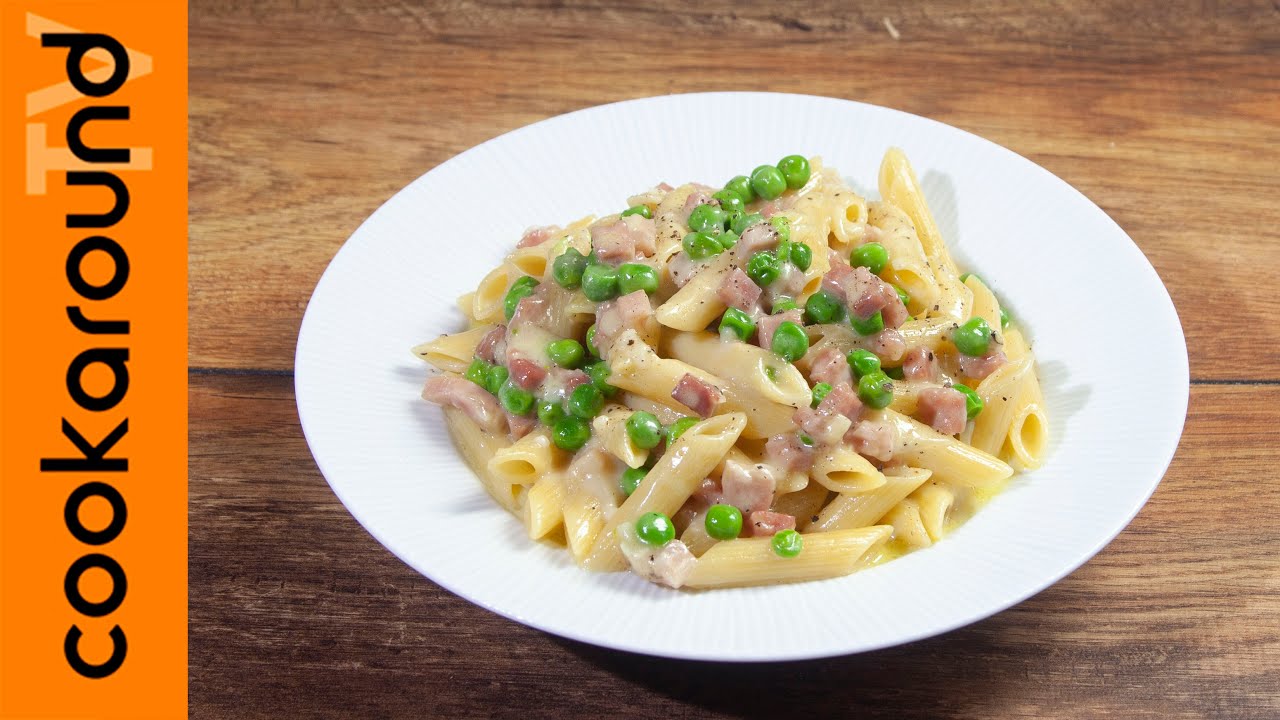 Penne con piselli prosciutto e formaggio