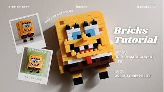 How to Build SpongeBob SquarePants Nickelodeon Building Blocks Bricks Make a Wise Life 044 Tutorial