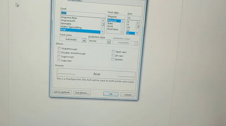 How to set Arial 12 as a default font in MS word