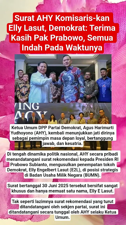 Surat AHY Komisaris-kan Elly Lasut, Demokrat: Terima Kasih Pak Prabowo, Semua Indah Pada Waktunya