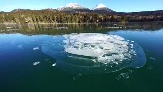 Beautiful winter ice bubble formations appears in frozen Onneto 20220101