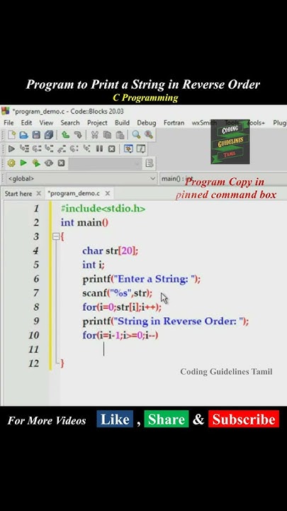C Program to Print a String in Reverse Order #short | C Programming ...