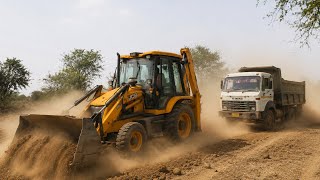 Jcb 3dx and TaTa truck loading work | jcb loading mud in tata truck..!!