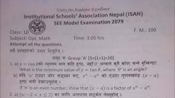 Latest(Magh 1)Opt.Math Question for SEE from SEE Model Exam 2079,ISAN