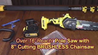 IMOUMLIVE Pole Saw &amp; 8&quot; Cutting BRUSHLESS Chainsaw, 8.3 LB , 21V 3.0Ah Battery, Reach 16.6&#39; REVIEW