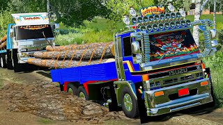 Trailer Rocky enters the forest carrying timber through rough terrain - Farming simulator 19 screenshot 4