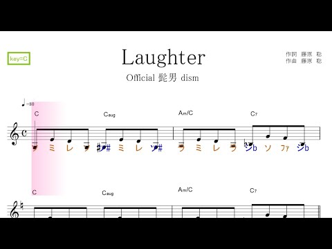 Laughter ラフター（Official 髭男 dism)「コンフィデンスマンJPプリンセス編」 主題歌   key=Ｃ／ドレミで歌う楽譜【コード付き】