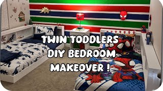 TWIN TODDLERS DIY BEDROOM MAKEOVER ! Spiderman & Dinosaur Theme Combined !