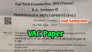 Personality Development | ( VAC ) | B.A 2nd Semester Main Exam 2025 Paper Answer Key | PDUSU