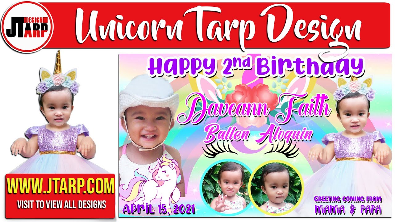 How to Make Unicorn Birthday Tarpaulin Template for Birthday - YouTube