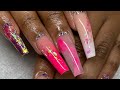 PINK GLITTER FREESTYLE | Smoky Color Acrylic Design | TalentedReddNails